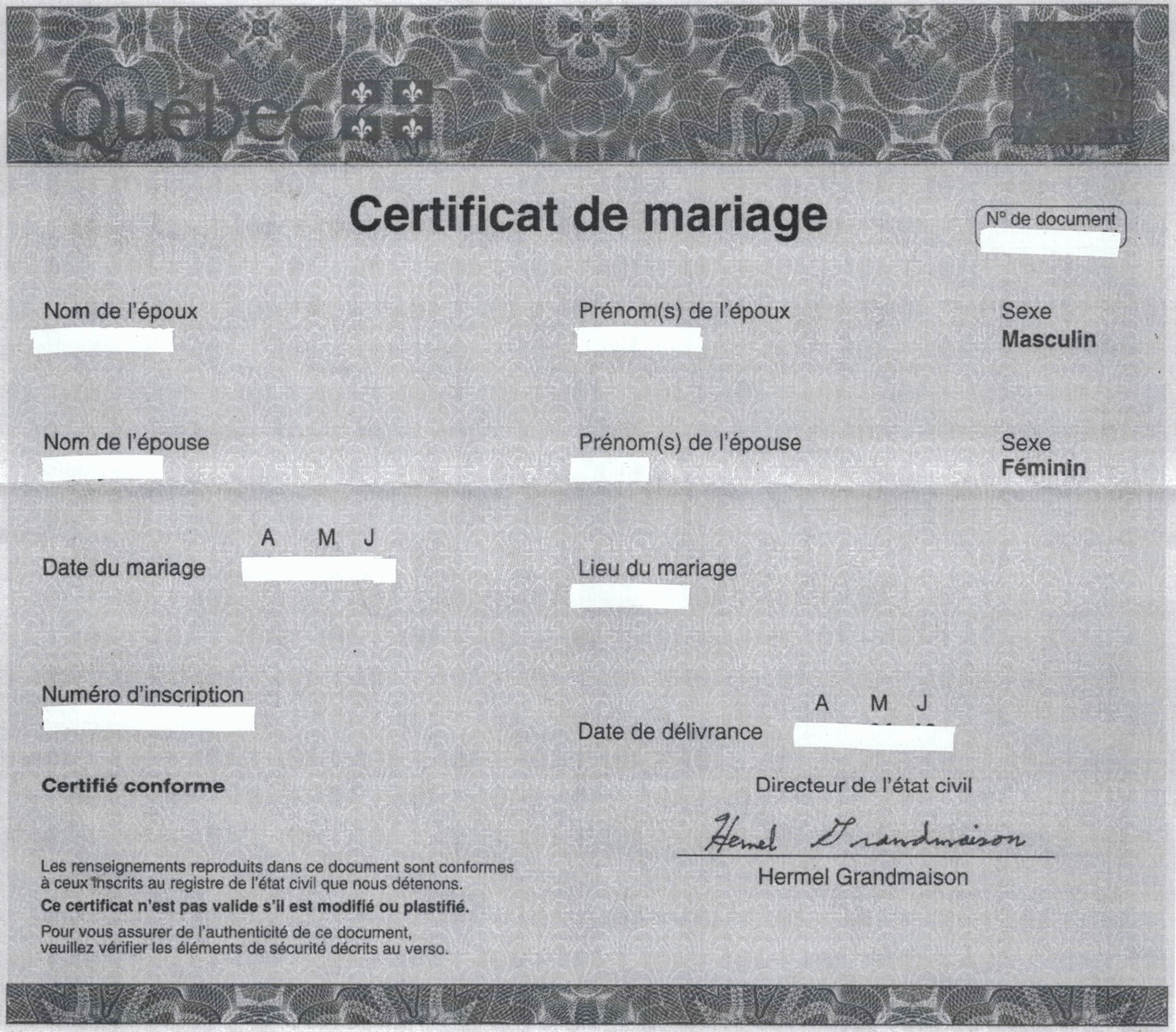 L’obtention d’un certificat de mariage ou acte de mariage au Québec